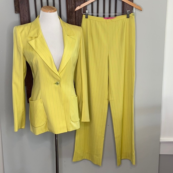 Emanuel Ungaro Pants - EMANUEL UNGARO VINTAGE YELLOW PINSTRIPE SUIT SZ 2